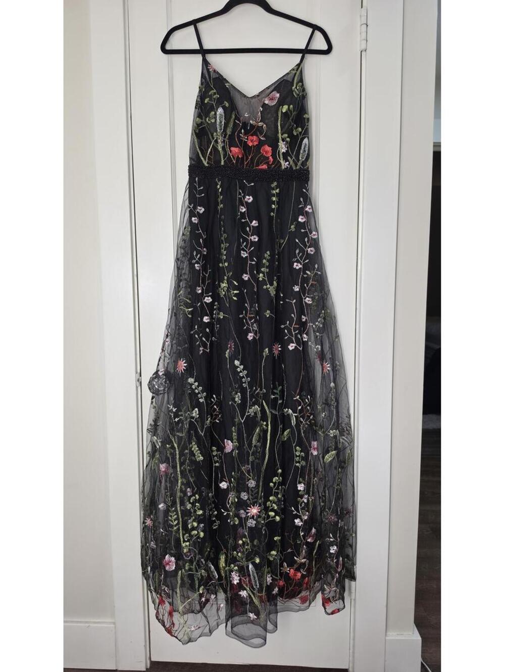 JJ's House Black Floral Embroidered Tulle Maxi Dress
